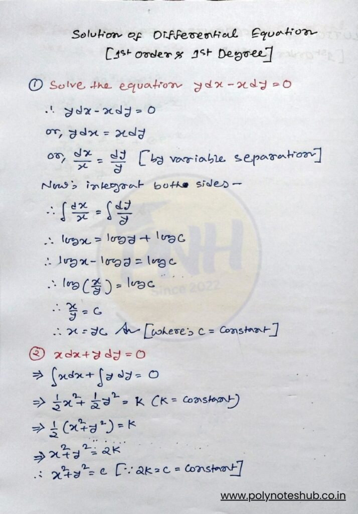 First Order Differential Equations Problems and Solutions PDF - poly notes hub