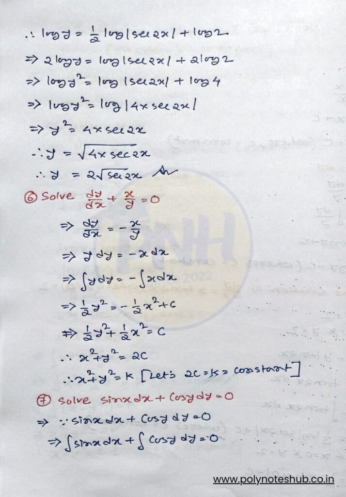 Download First Order and first degree Differential Equations Problems and Solutions PDF - poly notes hub