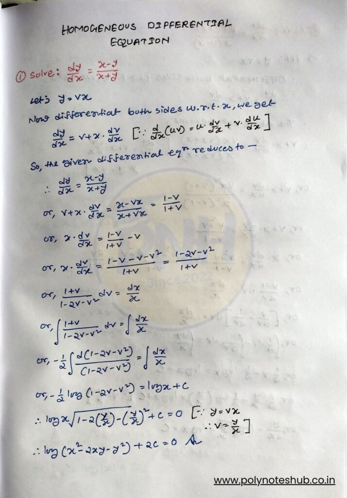 step by step solution of homogeneous differential equation - poly notes hub