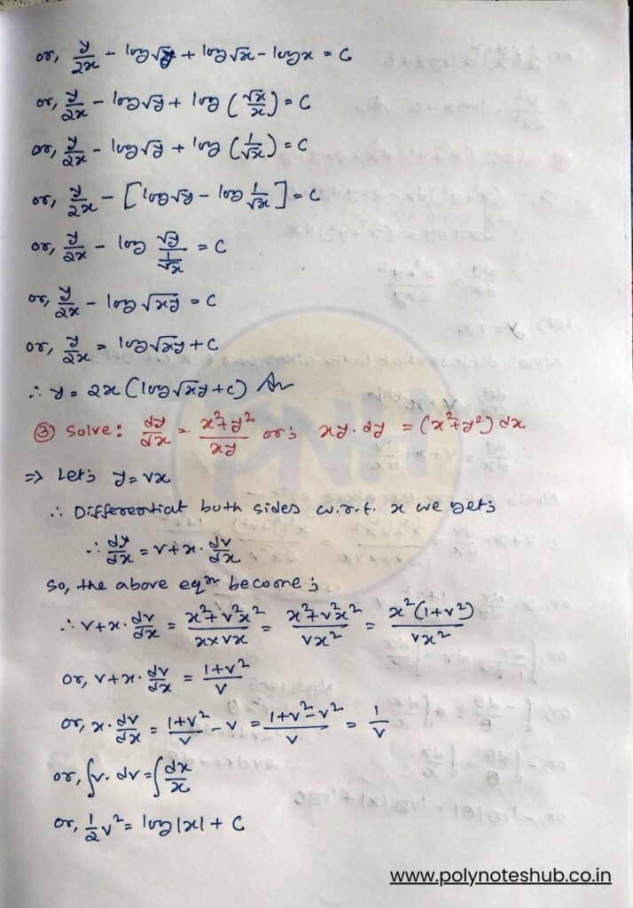 handwritten notes of homogeneous differential equation questions and answers pdf - poly notes hub