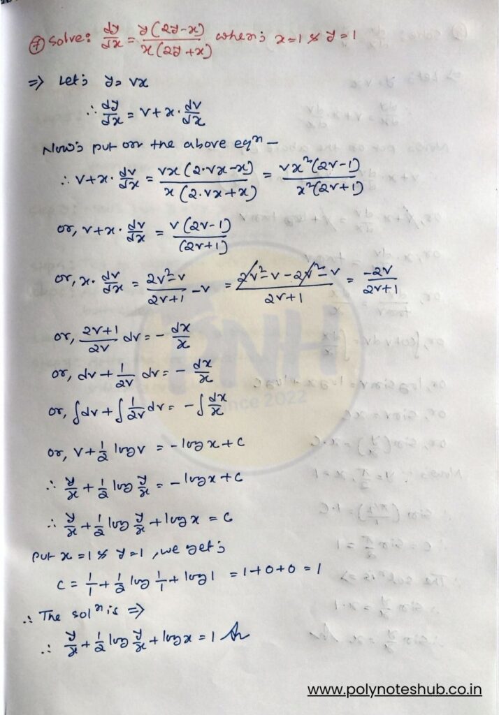 Homogeneous Differential Equation Questions and Answers PDF - poly notes hub