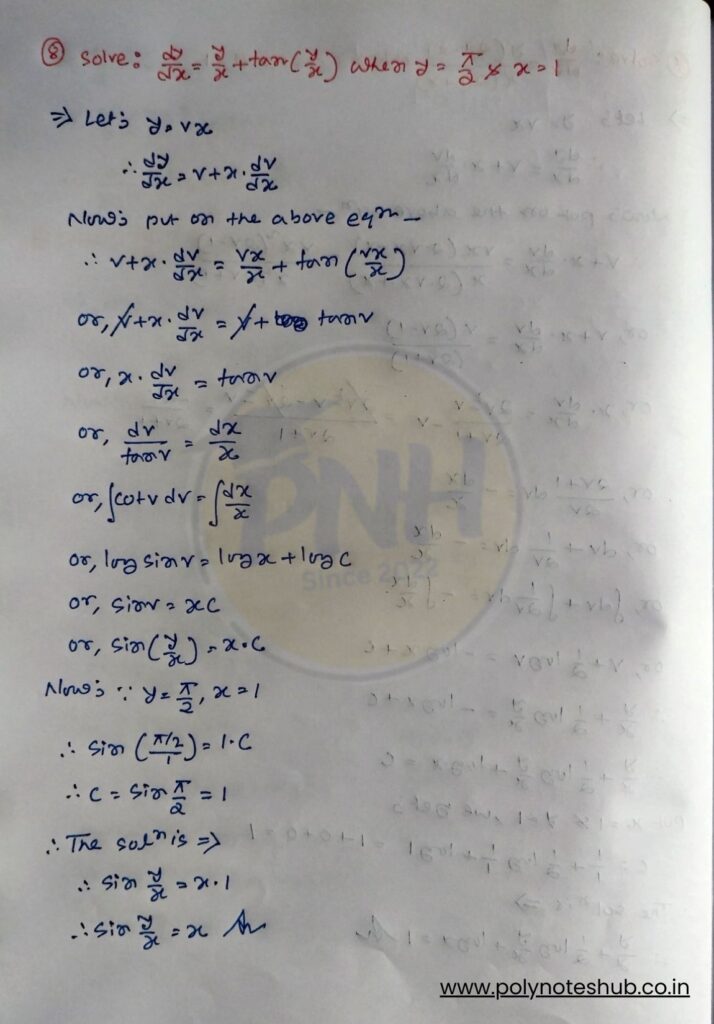 Solutions of the Homogeneous Differential Equations Handwritten Notes PDF - poly notes hub