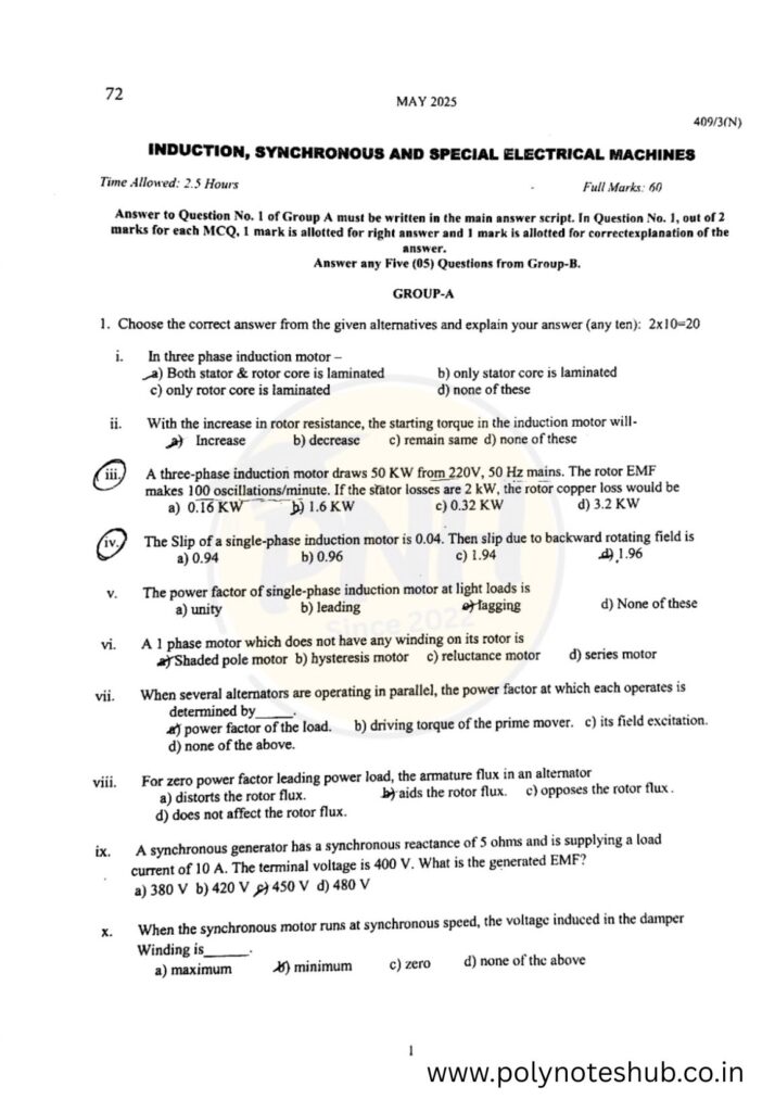 EE 4th Sem 2025 Question Papers PDFs - poly notes hub