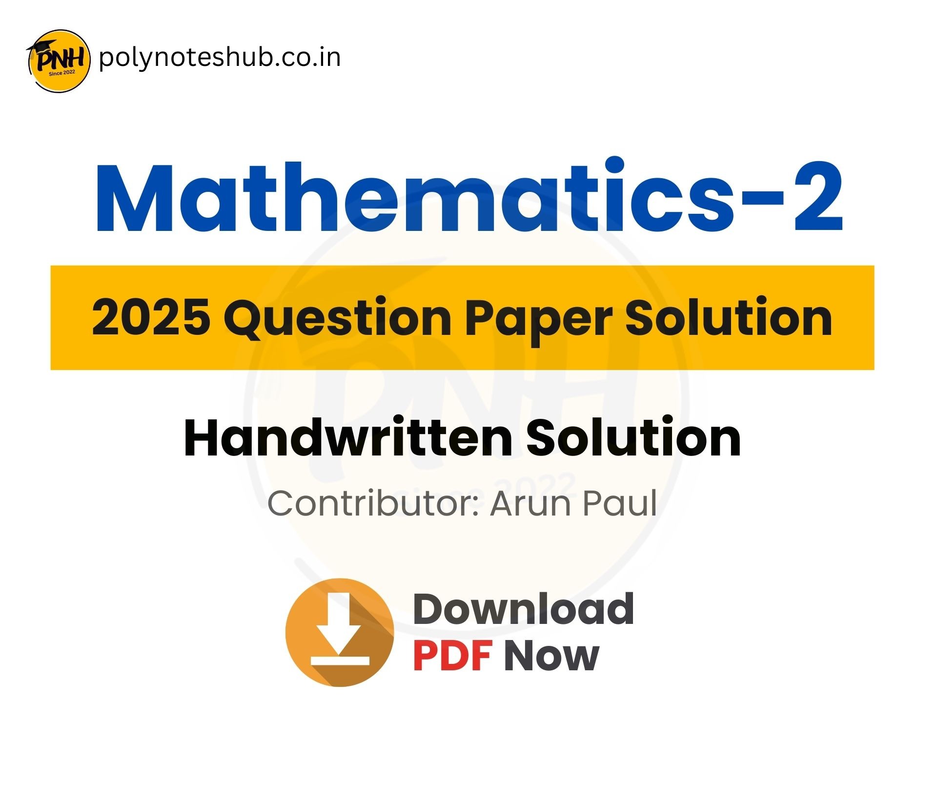 WBSCTE Mathematics 2 2025 Question Paper Solution PDF | Handwritten Solution PDF - poly notes hub