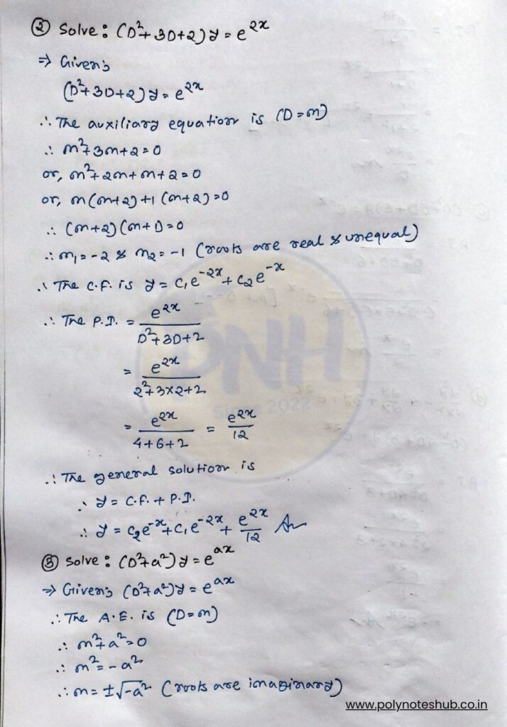 2nd Order Differential Equation Solution using Particular Integral (PI) | Part 2 - Poly Notes Hub