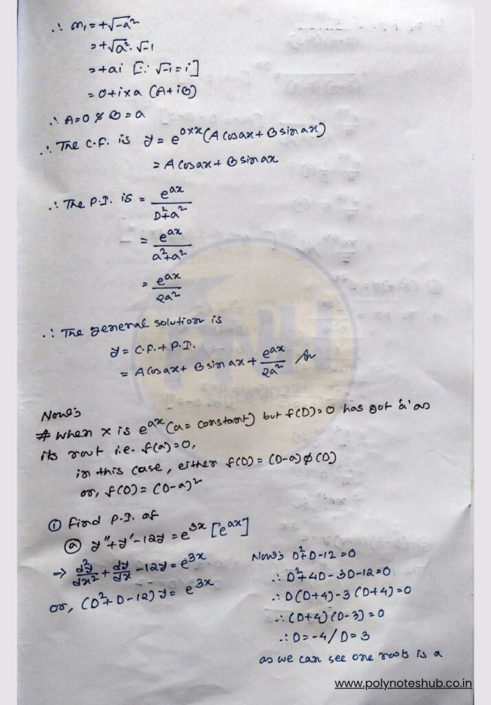 2nd Order Differential Equation Solution using Particular Integral (PI) | Part 2 - Poly Notes Hub