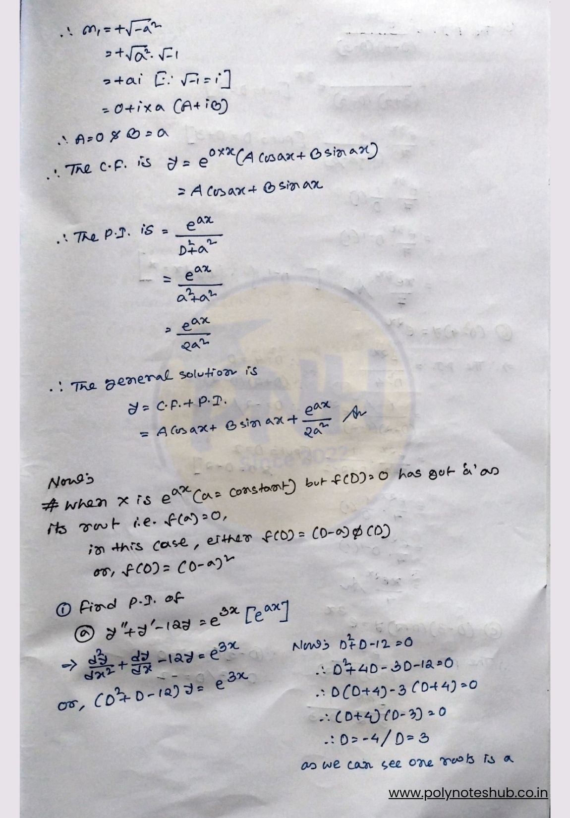 2nd Order Differential Equation Solution using Particular Integral (PI ...