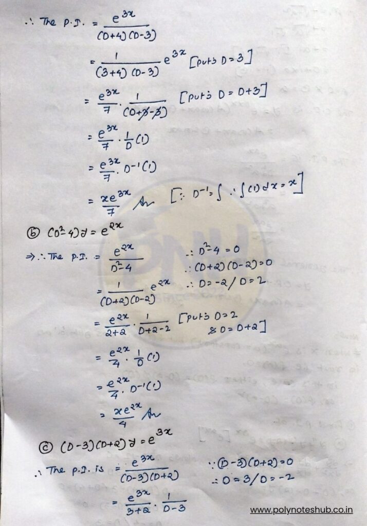 2nd Order Differential Equation Solution using Particular Integral (PI) | Part 2 - Poly Notes Hub