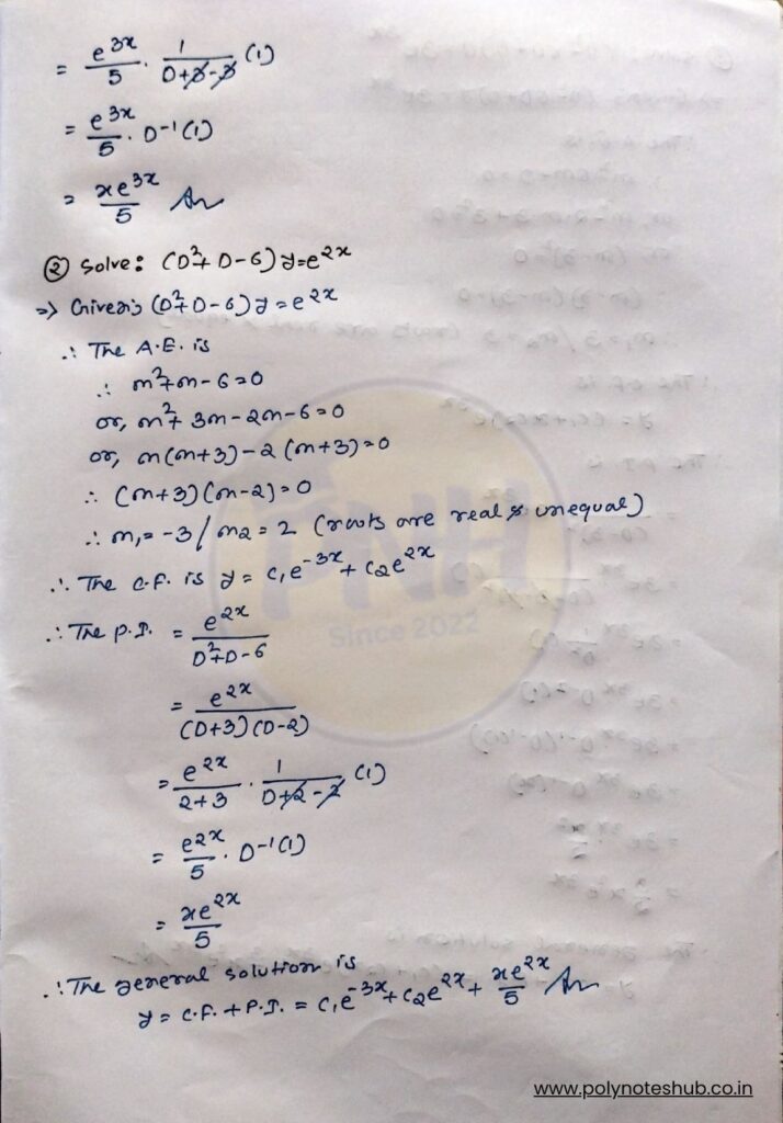 2nd Order Differential Equation Solution using Particular Integral (PI) | Part 2 - Poly Notes Hub