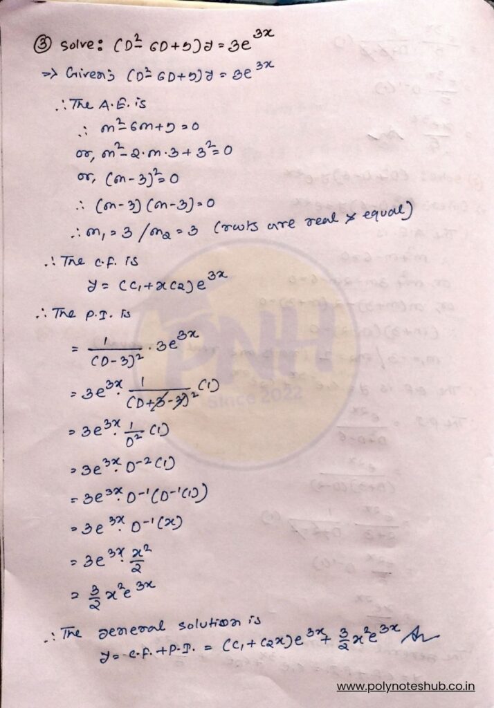 2nd Order Differential Equation Solution using Particular Integral (PI) | Part 2 - Poly Notes Hub