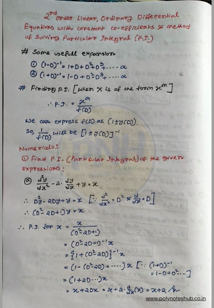2nd Order Differential Equation Solution using Particular Integral (PI) | New Topic - Poly Notes Hub