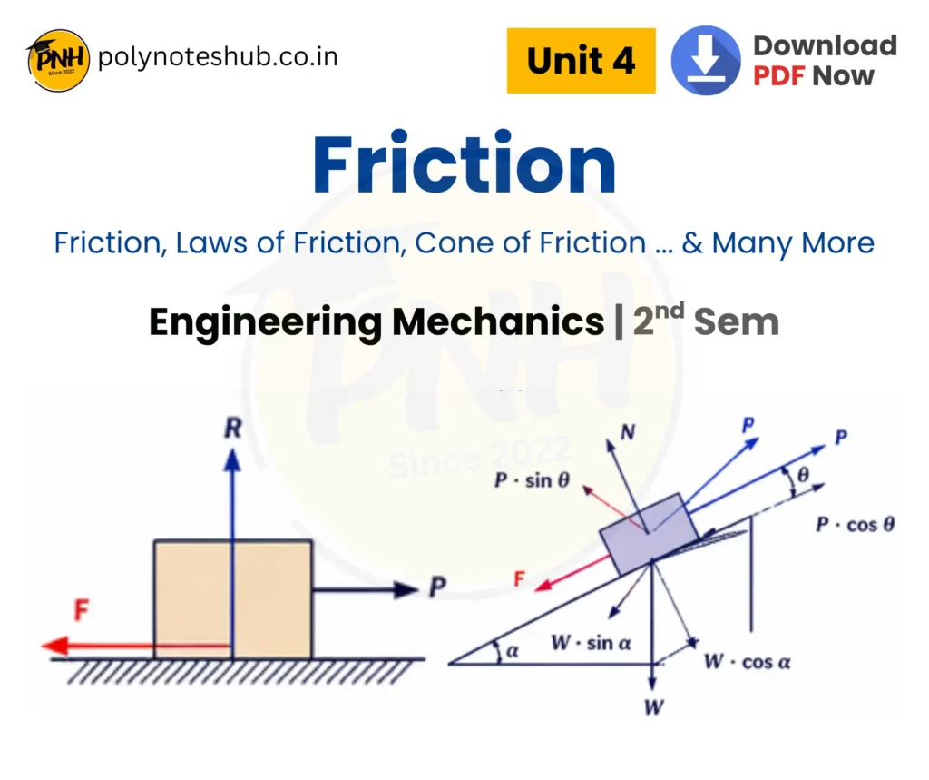 Download Friction Notes PDF from Engineering Mechanics Subject - poly notes hub