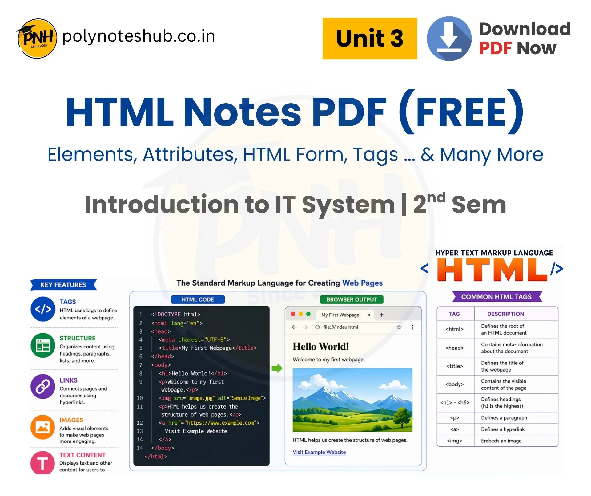 Download HTML Handwritten Notes PDF (free download) - poly notes hub