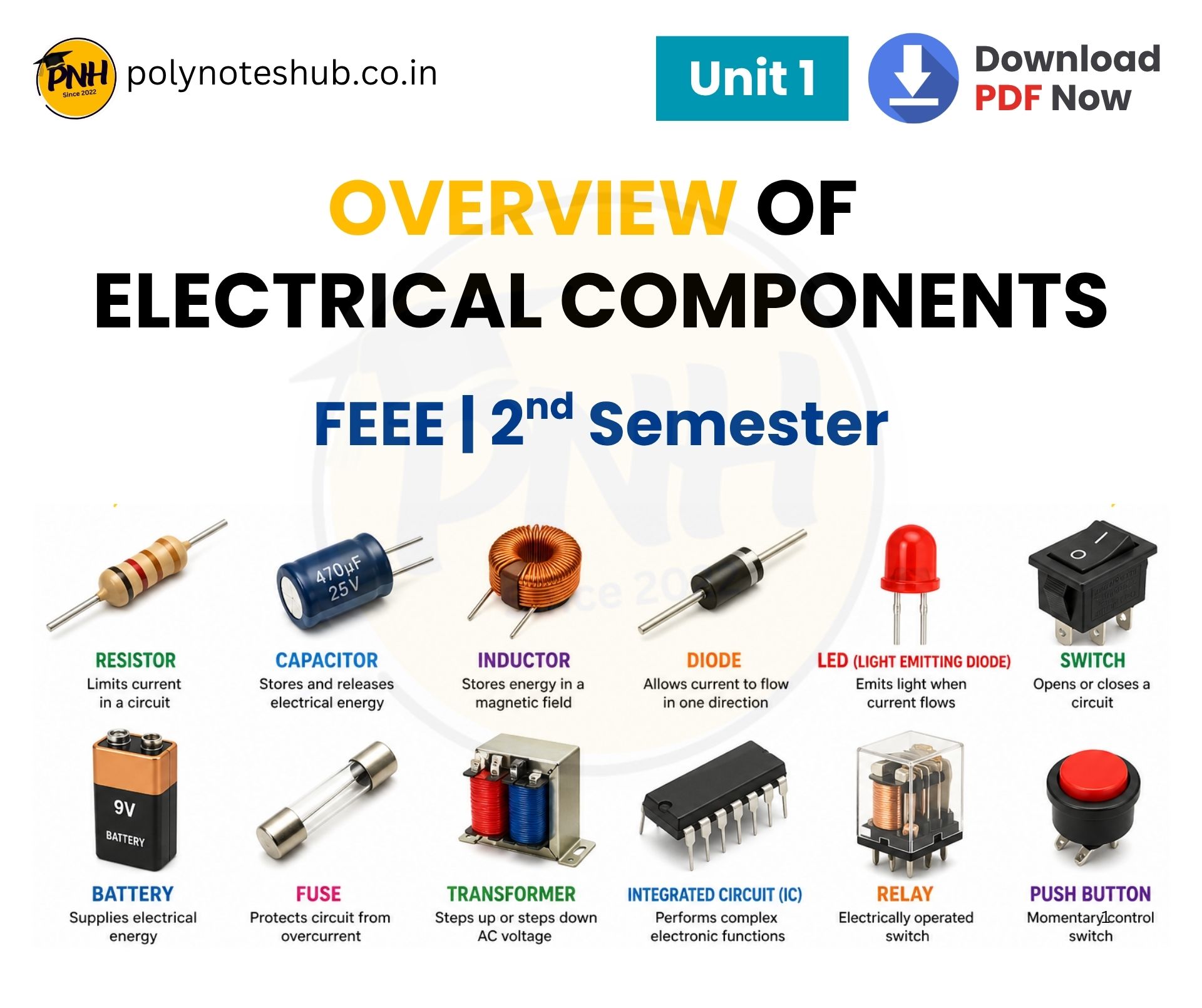 Download Overview of Electrical Components Notes PDF from FEEE - poly notes hub