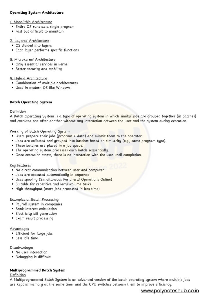 Download PDF Notes of the Overview of Operating Systems Chapter - poly notes hub