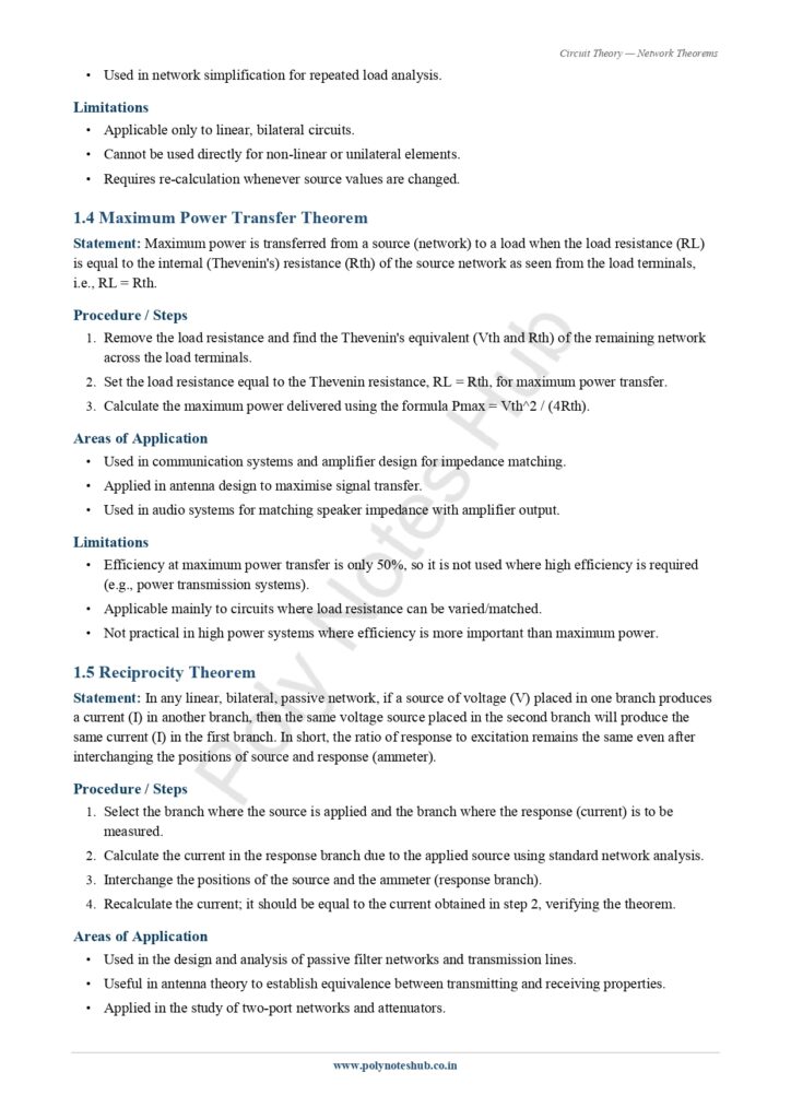 Download Network Theorems Notes PDF (Free) from Circuit Theory or Network Theorem Subject - poly notes hub
