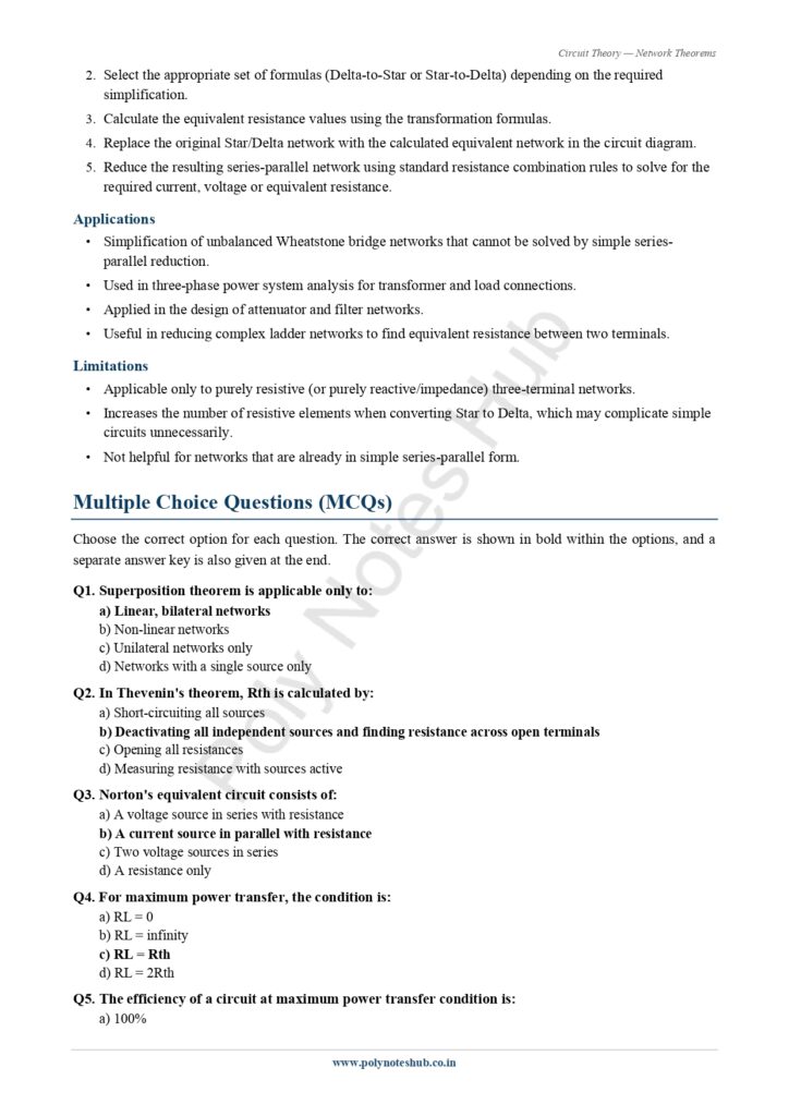 Download Network Theorems Notes PDF (Free) from Circuit Theory or Network Theorem Subject - poly notes hub