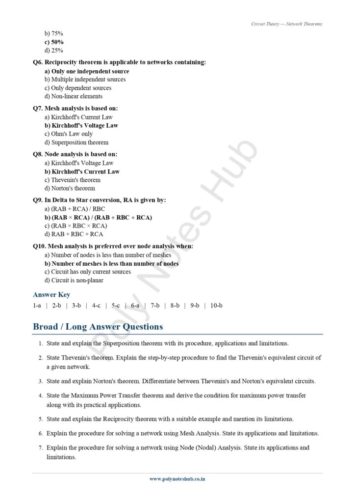 Download Network Theorems Notes PDF (Free) from Circuit Theory or Network Theorem Subject - poly notes hub