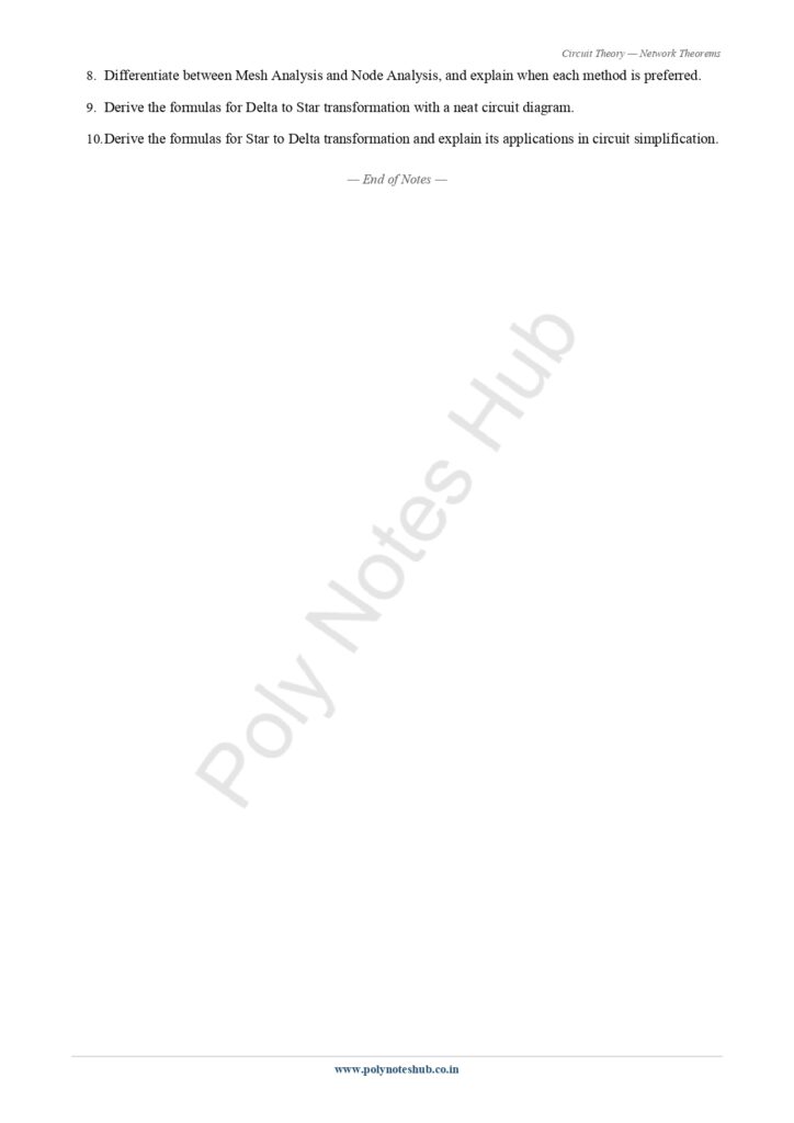Download Network Theorems Notes PDF (Free) from Circuit Theory or Network Theorem Subject - poly notes hub