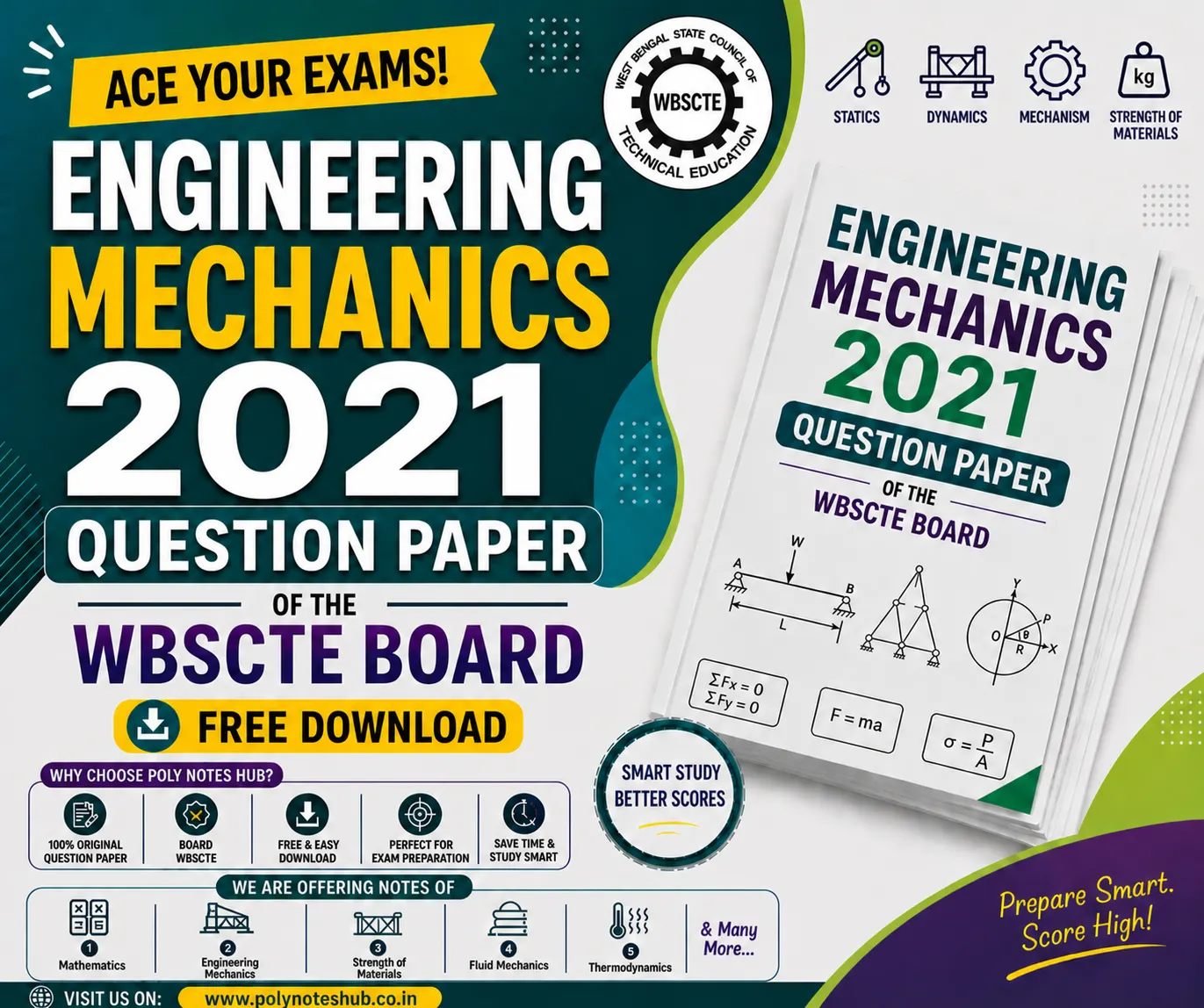 Download Engineering Mechanics 2021 Question Paper PDF of WBSCTE Board - Poly Notes Hub