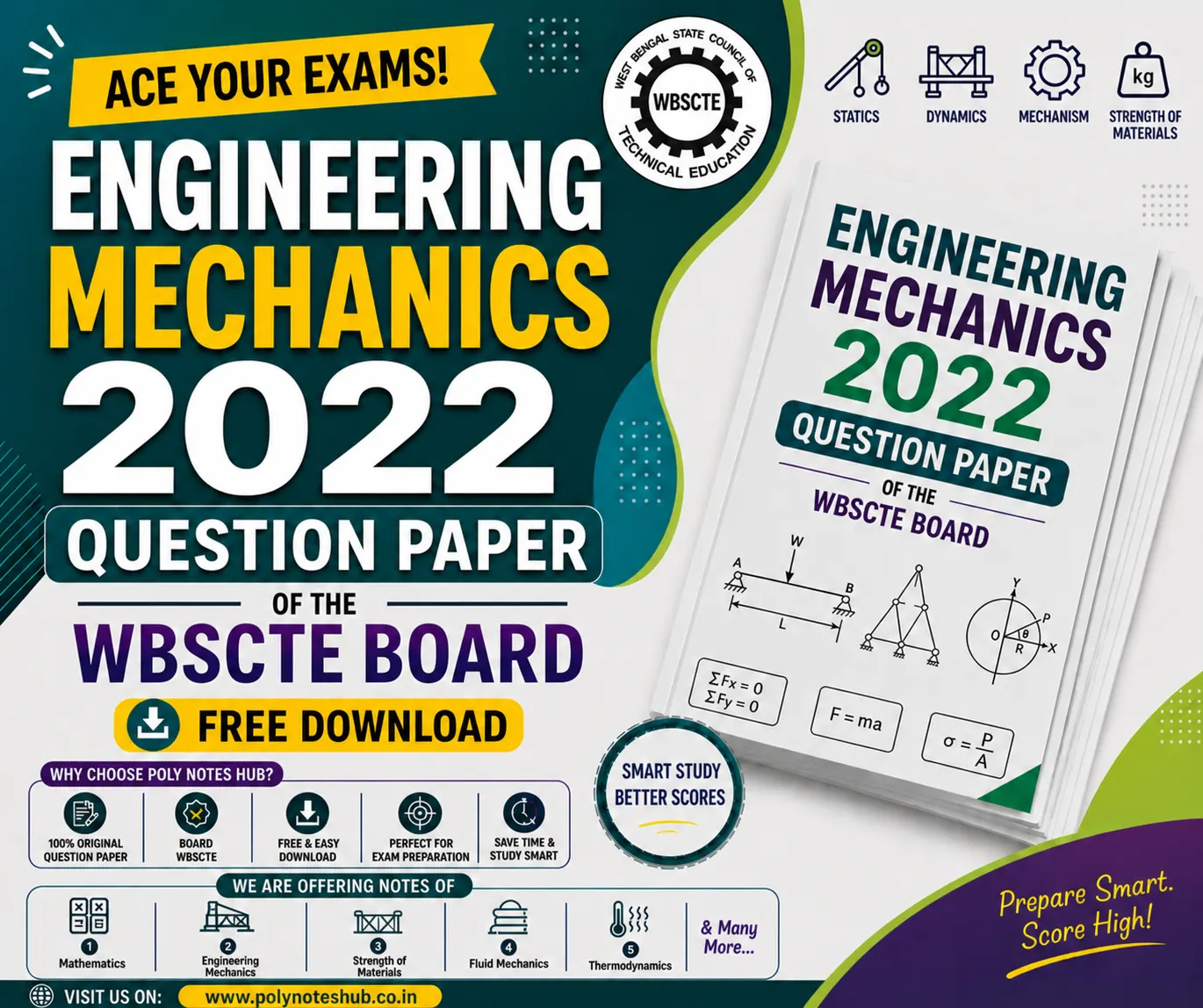 Download Engineering Mechanics 2022 Question Paper PDF of WBSCTE Board - Poly Notes Hub