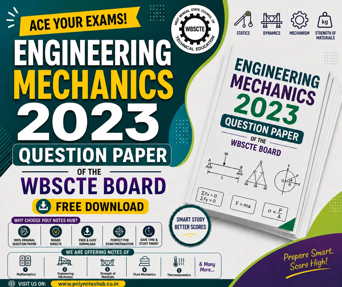 Download Engineering Mechanics 2023 Question Paper PDF of WBSCTE Board - Poly Notes Hub