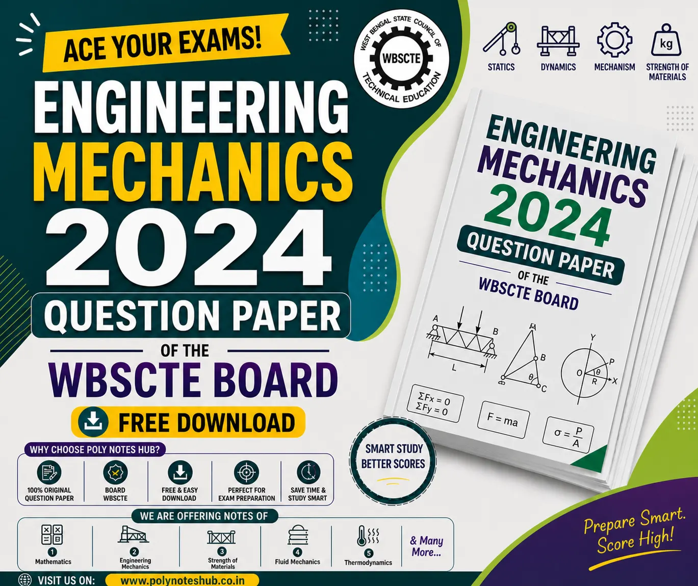 Download Engineering Mechanics 2024 Question Paper PDF of WBSCTE Board - Poly Notes Hub