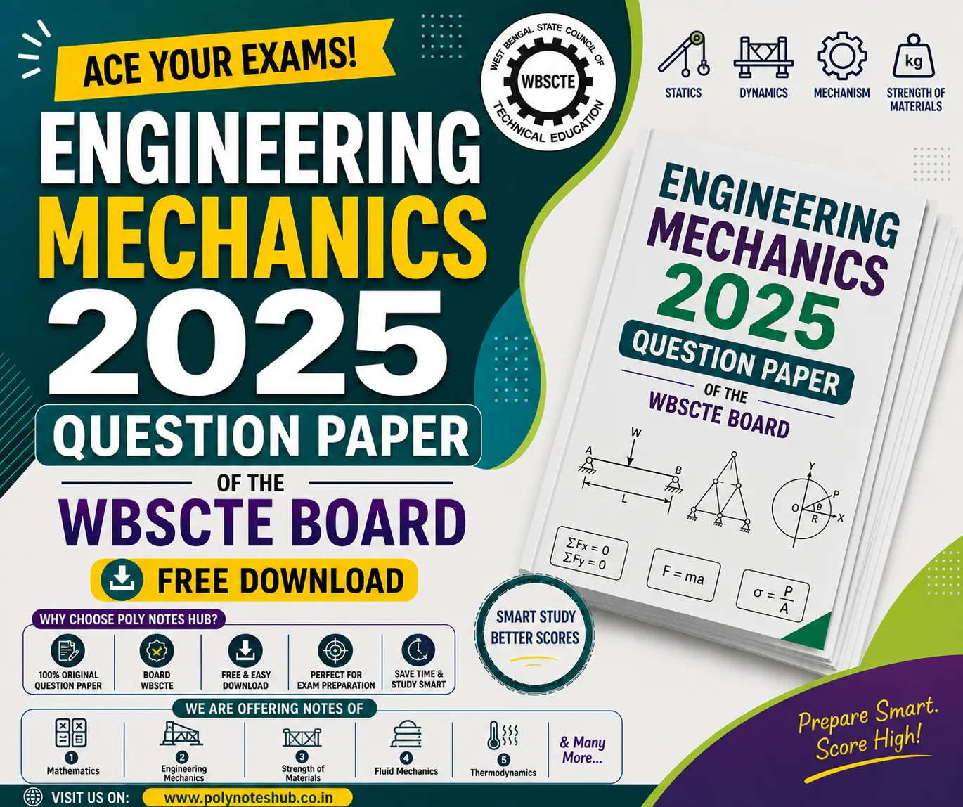 Download Engineering Mechanics 2025 Question Paper PDF of WBSCTE Board - Poly Notes Hub