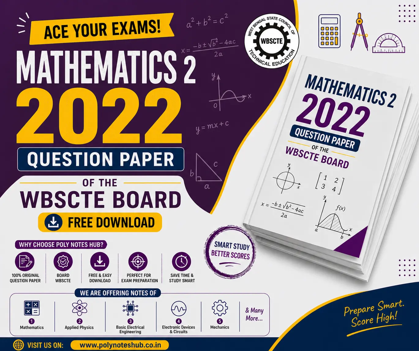 Download Mathematics 2 2022 Question Paper of WBSCTE Board Free PDF - Poly Notes Hub