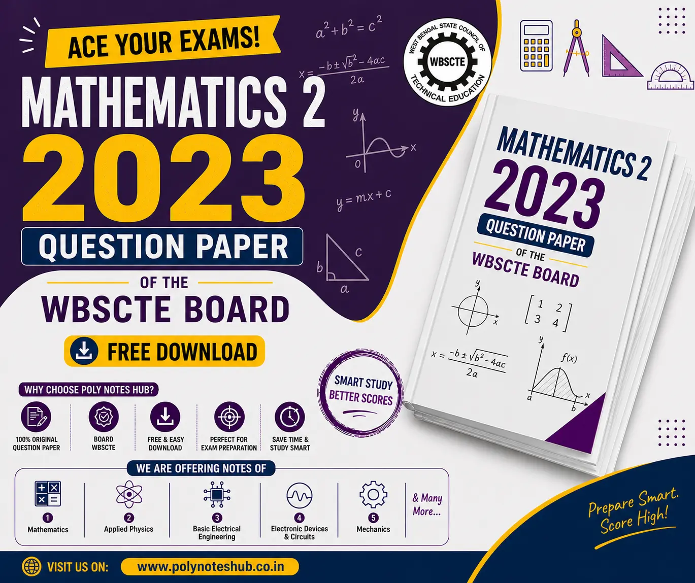 Download Mathematics 2 2023 Question Paper of WBSCTE Board Free PDF - Poly Notes Hub