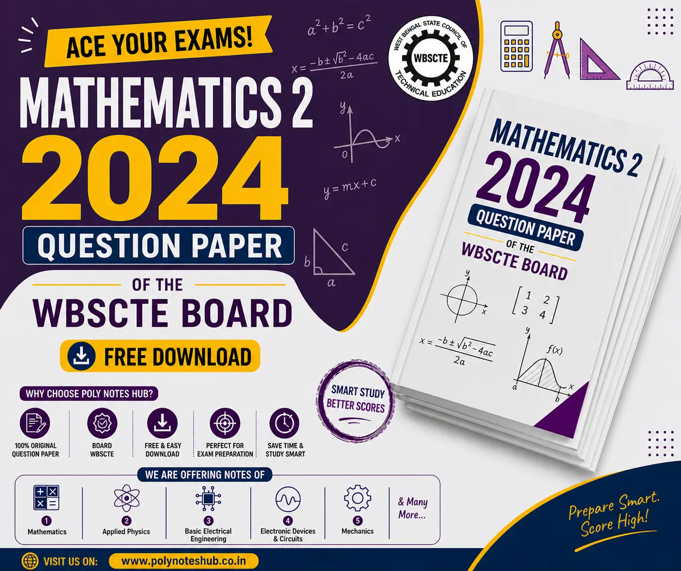 Download Mathematics 2 2024 Question Paper of WBSCTE Board Free PDF - Poly notes hub