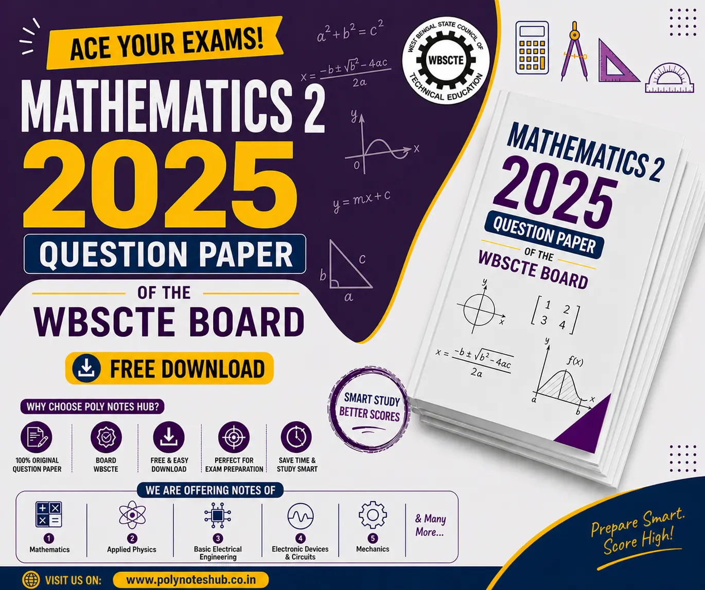 Download Mathematics 2 2025 Question Paper of WBSCTE Board Free PDF - Poly Notes hub