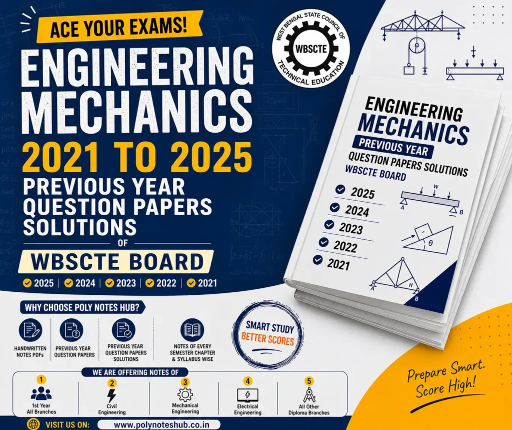 Download Engineering Mechanics 2021 to 2025 Question Papers Solution PDF of WBSCTE Board - poly notes hub