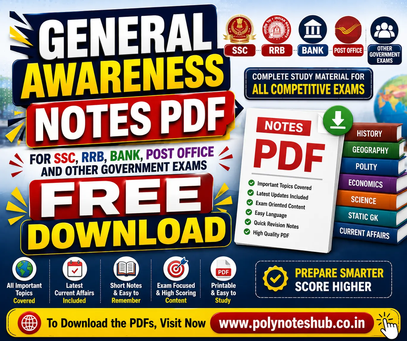 General Awareness Notes PDF for SSC, RRB, Bank, Post Office and Other Government Exams - Poly Notes Hub
