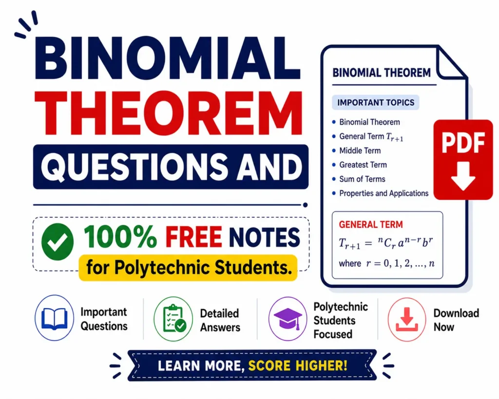 Download Binomial Theorem Questions and Answers PDF | 100% Free Notes from Mathematics 1 - Poly Notes Hub