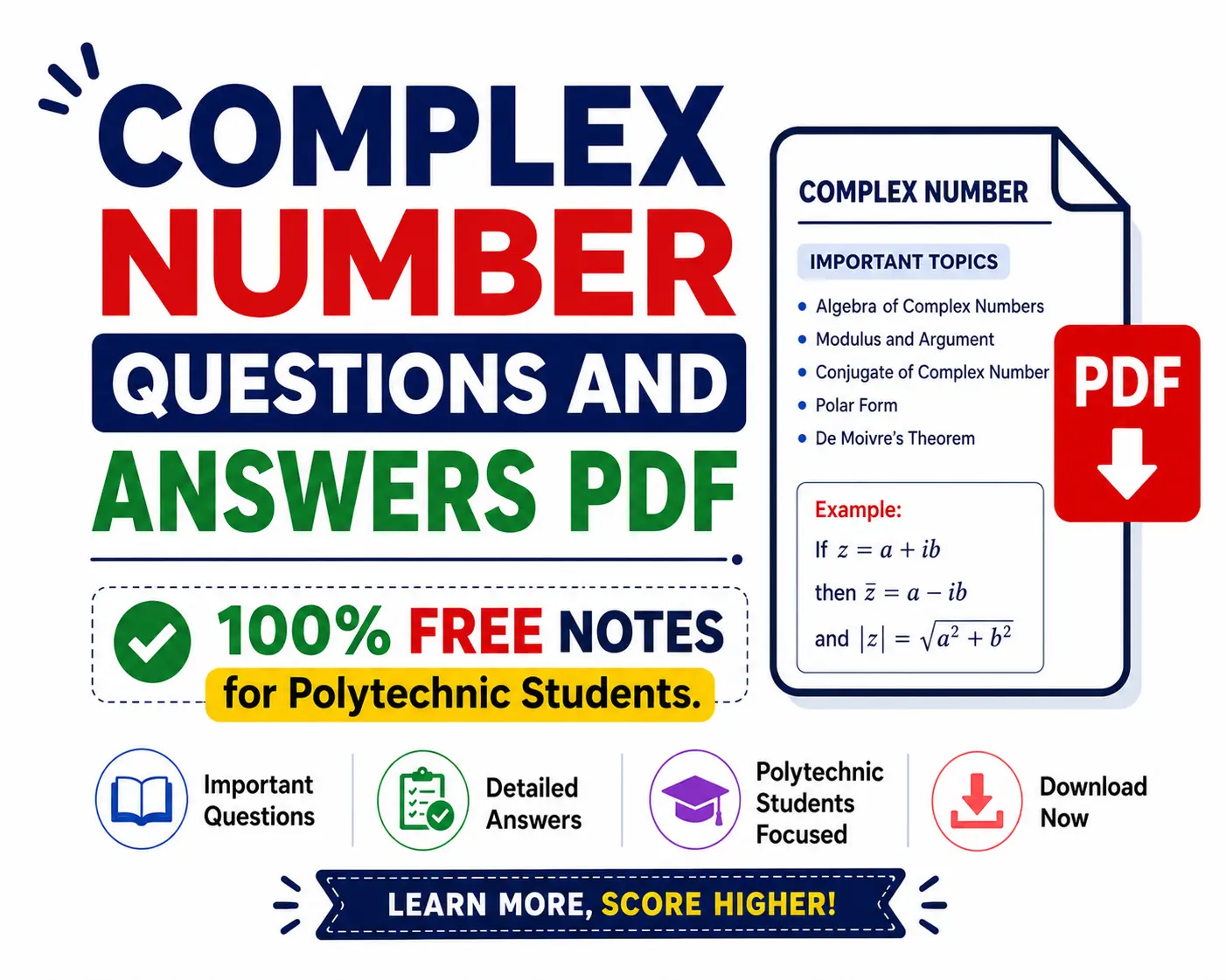 Complex Number Questions and Answers PDF | 100% Free of WBSCTE Board Poly Notes Hub Download Complex Number Questions and Answers PDF | 100% Free Notes from Mathematics 1 - Poly Notes Hub