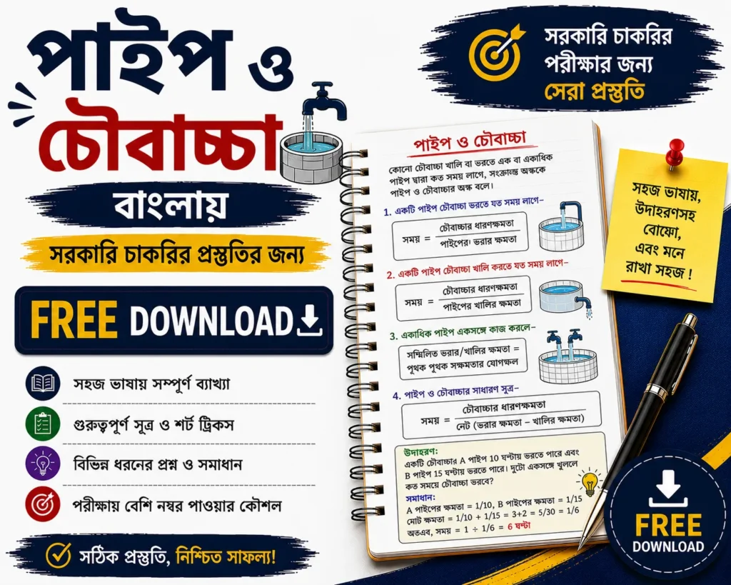 Pipes and Cistern Math in Bengali Free Download | Quantitative Aptitude PDFs Questions with Answers - Poly Notes Hub