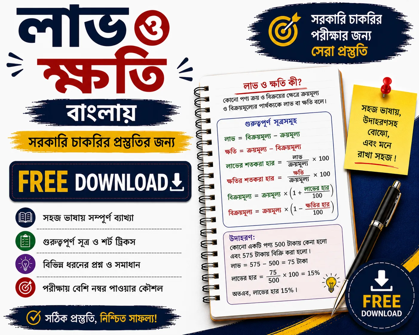 Profit and Loss Math in Bengali Free Download | Quantitative Aptitude PDFs Questions with Answers - Poly Notes Hub