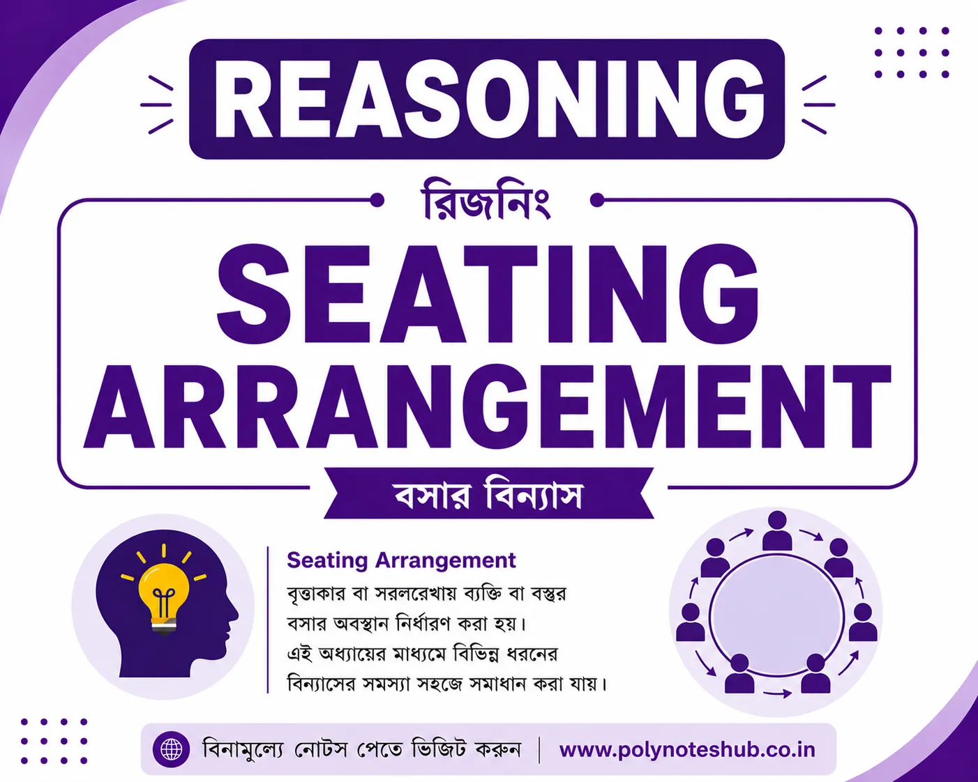 Seating Arrangement PDF in Bengali | Reasoning Practice Set in Bengali for Competitive Exams (Free Download) - Poly Notes Hub