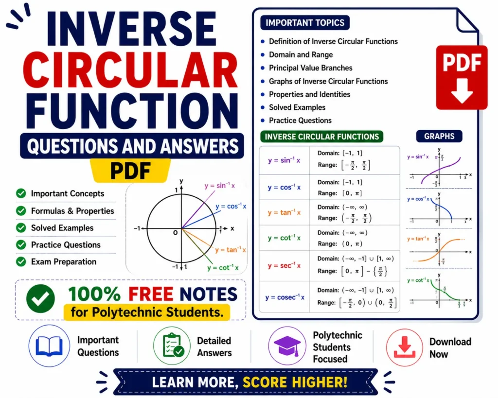 Download Inverse Circular Function Questions and Answers PDF 100% Free Notes from Mathematics 1 - Poly Notes Hub