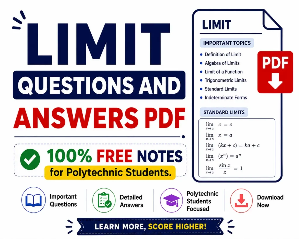 Download Limit Questions and Answers PDF 100% Free Notes from Mathematics 1 - Poly Notes Hub