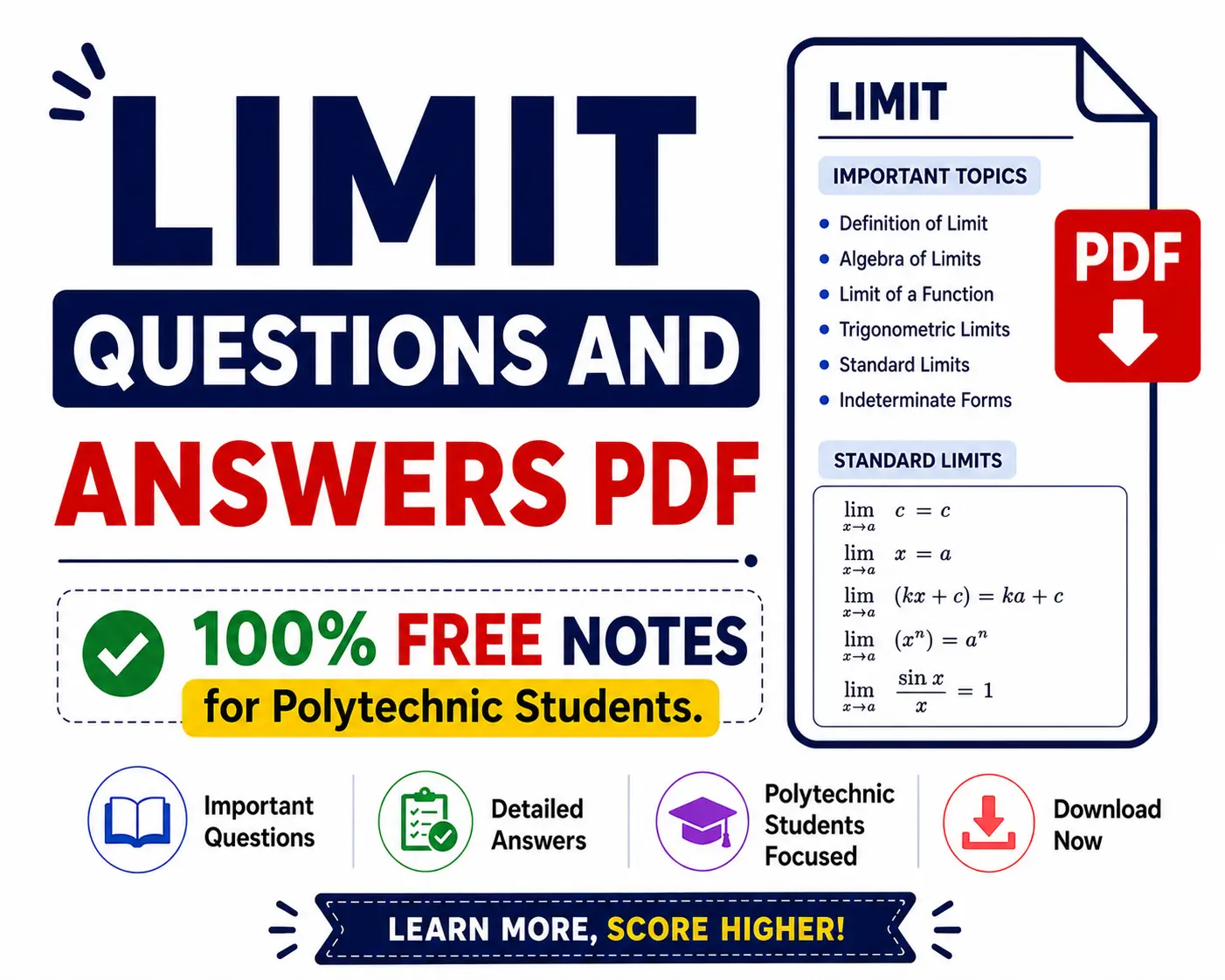Limit Questions and Answers PDF | 100% Free of WBSCTE Board Poly Notes Hub Download Limit Questions and Answers PDF 100% Free Notes from Mathematics 1 - Poly Notes Hub