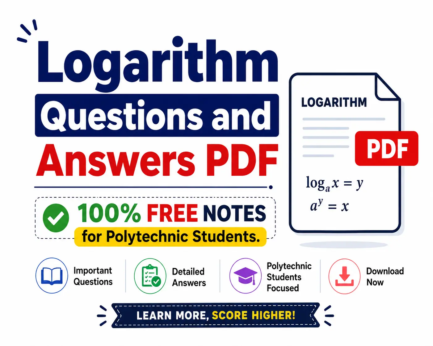 Download Logarithm Questions and Answers PDF 100% Free Notes from Mathematics 1 - Poly Notes Hub