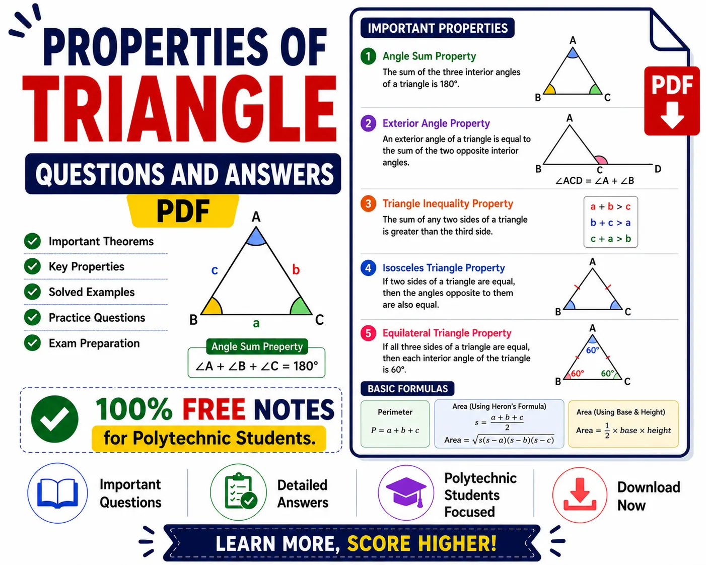 Properties of Triangle Questions and Answers PDF | 100% Free of WBSCTE Board Poly Notes Hub Download Properties of Triangle Questions and Answers PDF 100% Free Notes from Mathematics 1 - Poly Notes Hub