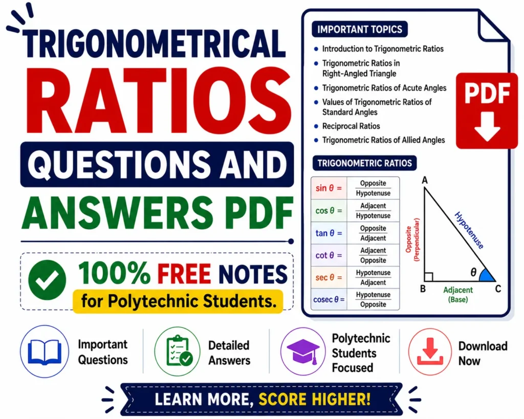 Download Trigonometrical Ratios Questions and Answers PDF 100% Free Notes from Mathematics 1 - Poly Notes Hub