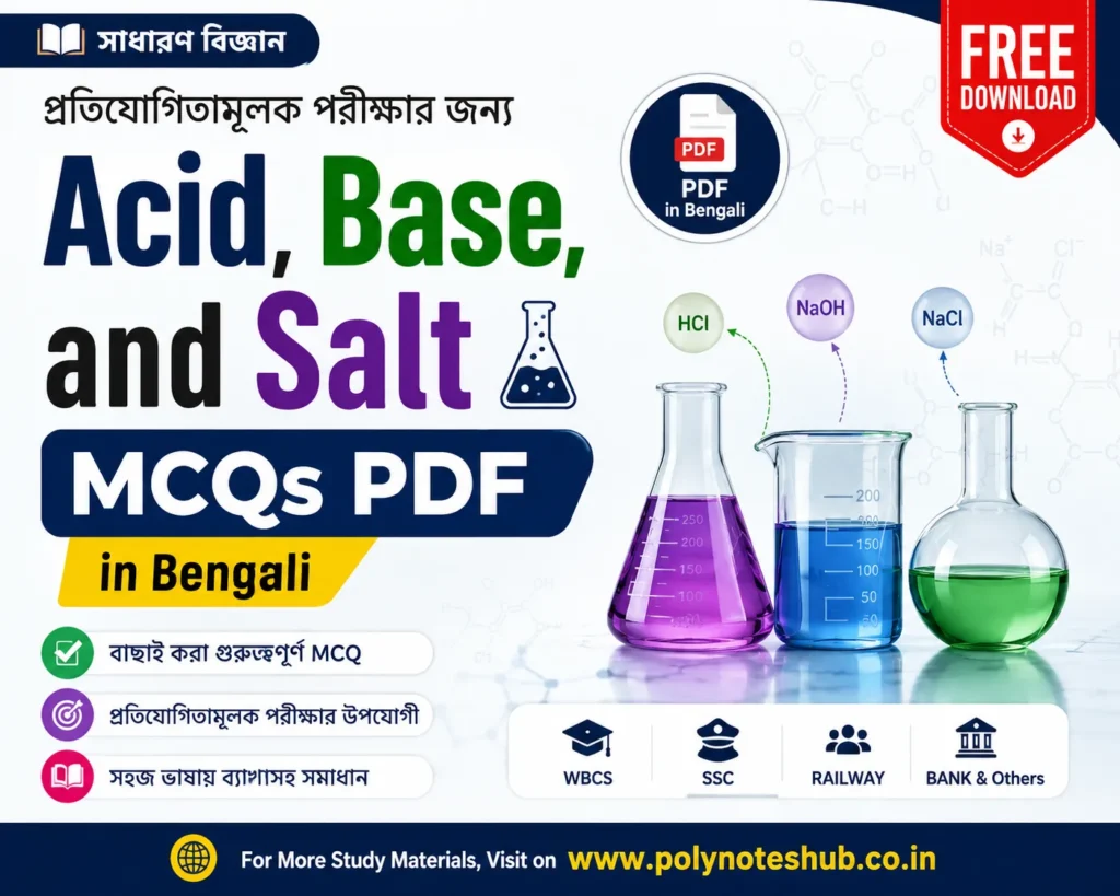 Acid Base and Salt MCQs PDF in Bengali Free Download General Science for Competitive Exams - Poly Notes Hub