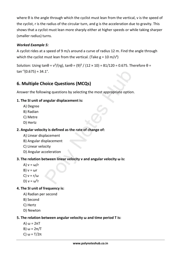 Circular Motion Notes PDF | Applied Physics 1 Free Study Materials - Poly Notes Hub