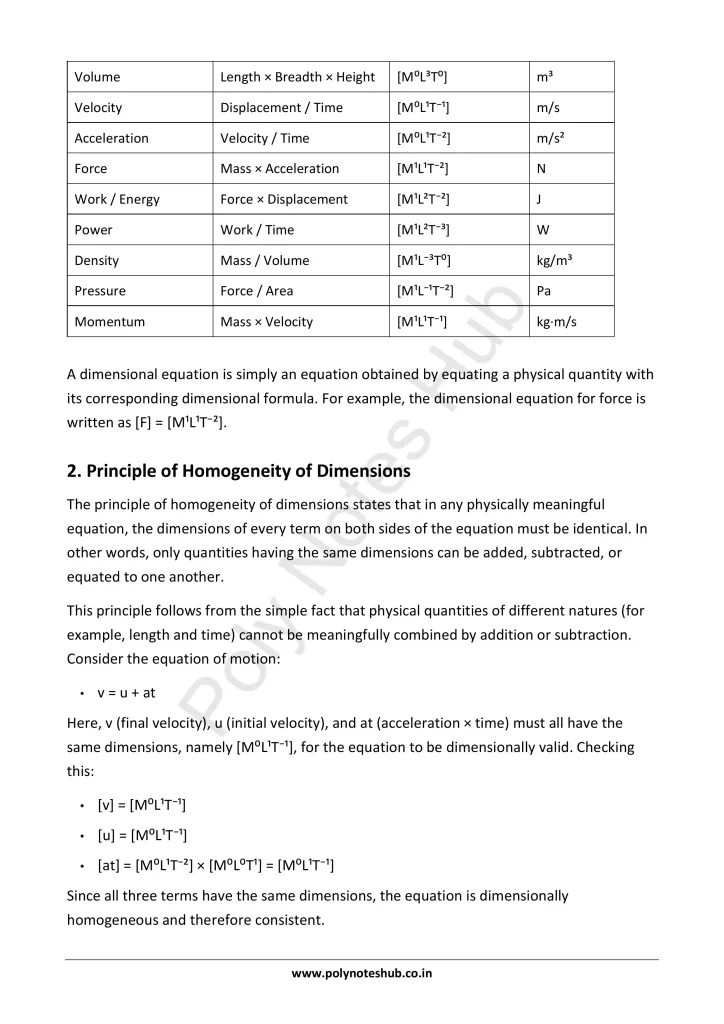 Dimensions and Dimensional Formulas Notes PDF | Applied Physics 1 Free Study Materials - Poly Notes Hub