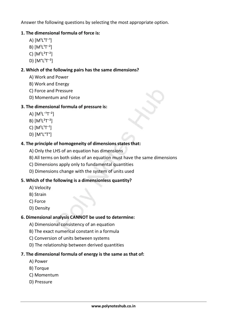Dimensions and Dimensional Formulas Notes PDF | Applied Physics 1 Free Study Materials - Poly Notes Hub