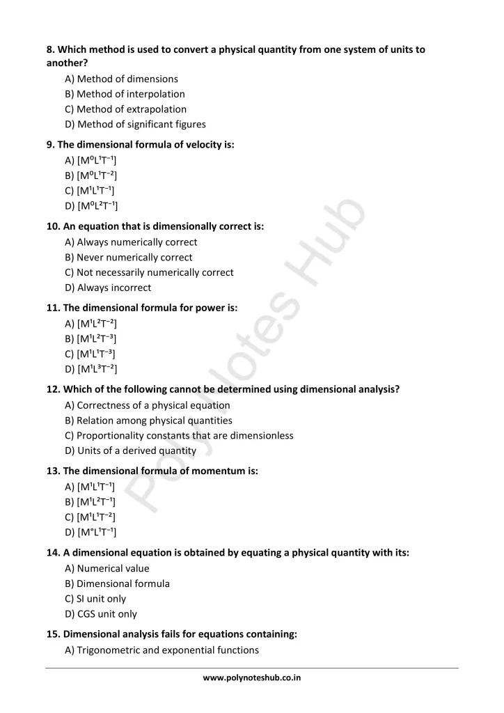 Dimensions and Dimensional Formulas Notes PDF | Applied Physics 1 Free Study Materials - Poly Notes Hub